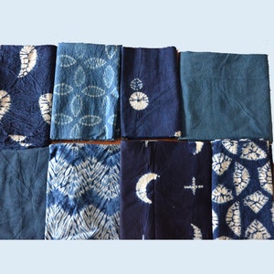 Neza Studio Hand Dyed Shibori Fabric Indigo Tie Dye Cotton Fabric Fat Quarters 8pcs Collection bundle hand dye fabric