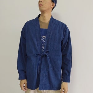 Indigo Blue Top Noragi Jacket Kimono Shirt Traditional Kimono Plant Dyed Cotton Fabric Unisex Neza Studio Japanese Noragi Top Kimono Shirt