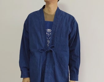 Indigo Blue Top Noragi Jacket Kimono Shirt Traditional Kimono Plant Dyed Cotton Fabric Unisex Neza Studio Japanese Noragi Top Kimono Shirt