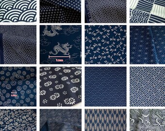 Japanese Fabric 16PCS Indigo Katagami Japanese Asian Cotton Fabric Traditional Prints Half Yard/Fat Quarter/9" Squared Boro Kit