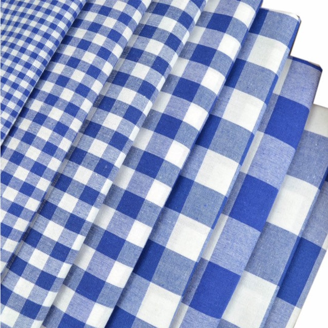 Blue Checked Cotton Gingham Fabric Blue Grid Fabric Cotton Etsy