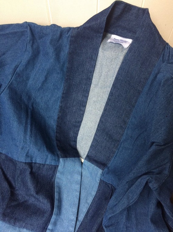 Denim Patchwork Summer Neza Studio Chinese Hanfu Jacket Japanese Coat Jeans Blue Hue Bottomless Top