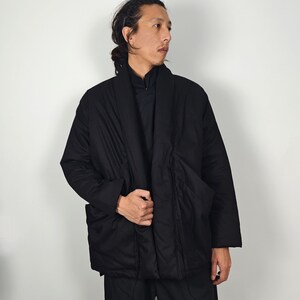 Black Padded Oversize Kimono with X Large Pockets Cotton Fabric Winter Kimono Warm Kimono Japanese Kimono Jacket black winter kimono for men