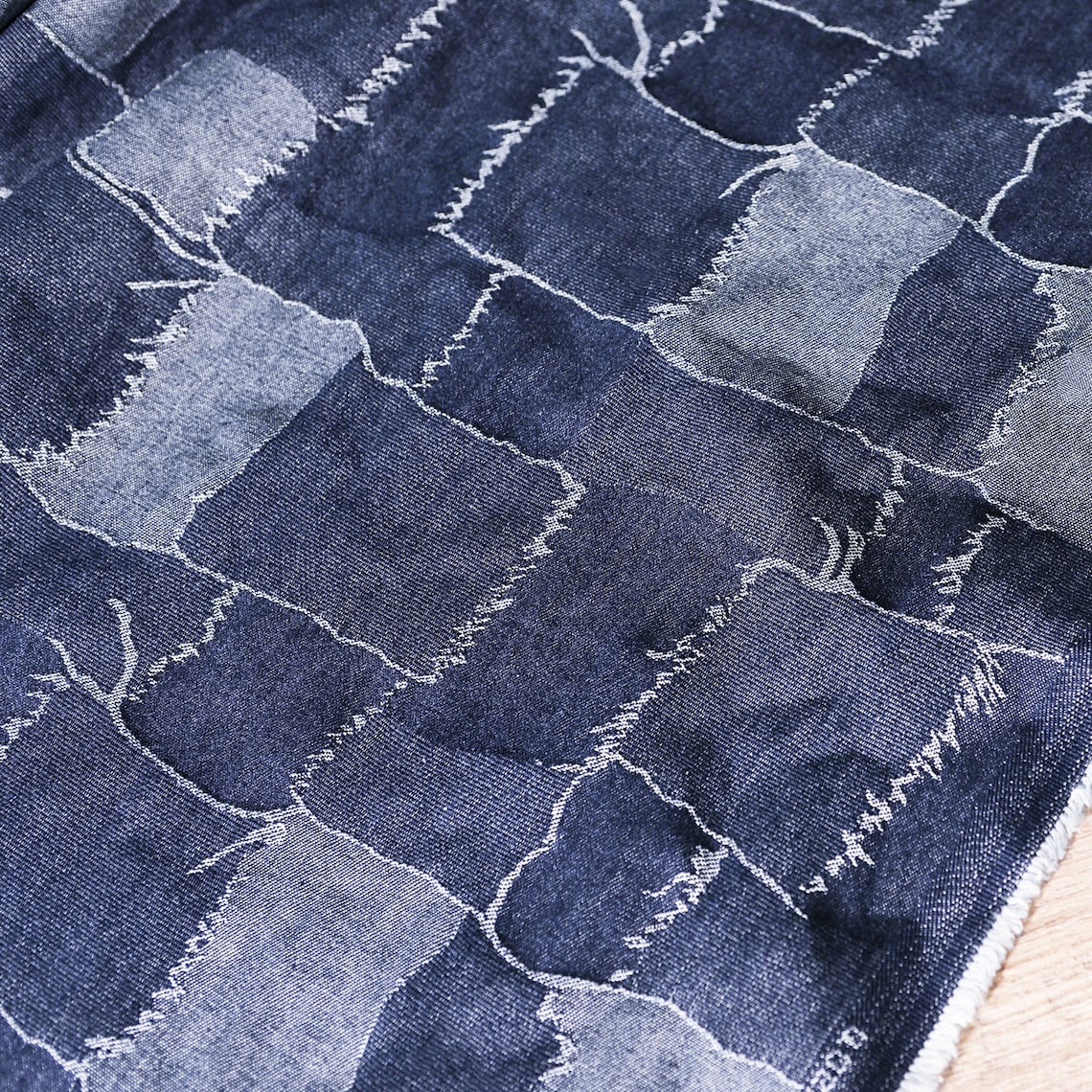Denim Patchwork Prints Raw Edge Pattern Look Light to Medium | Etsy