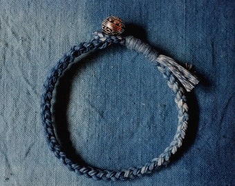 Personalized Initial Indigo Hand dye Blue braided pattern unisex kumihimo bracelet with silver beads Custom size unisex kids/adults