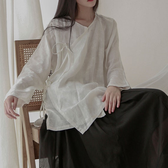 Hanfu Shirt Linen Hanfu Drawstring Shirt Dress Chinese Hanfu