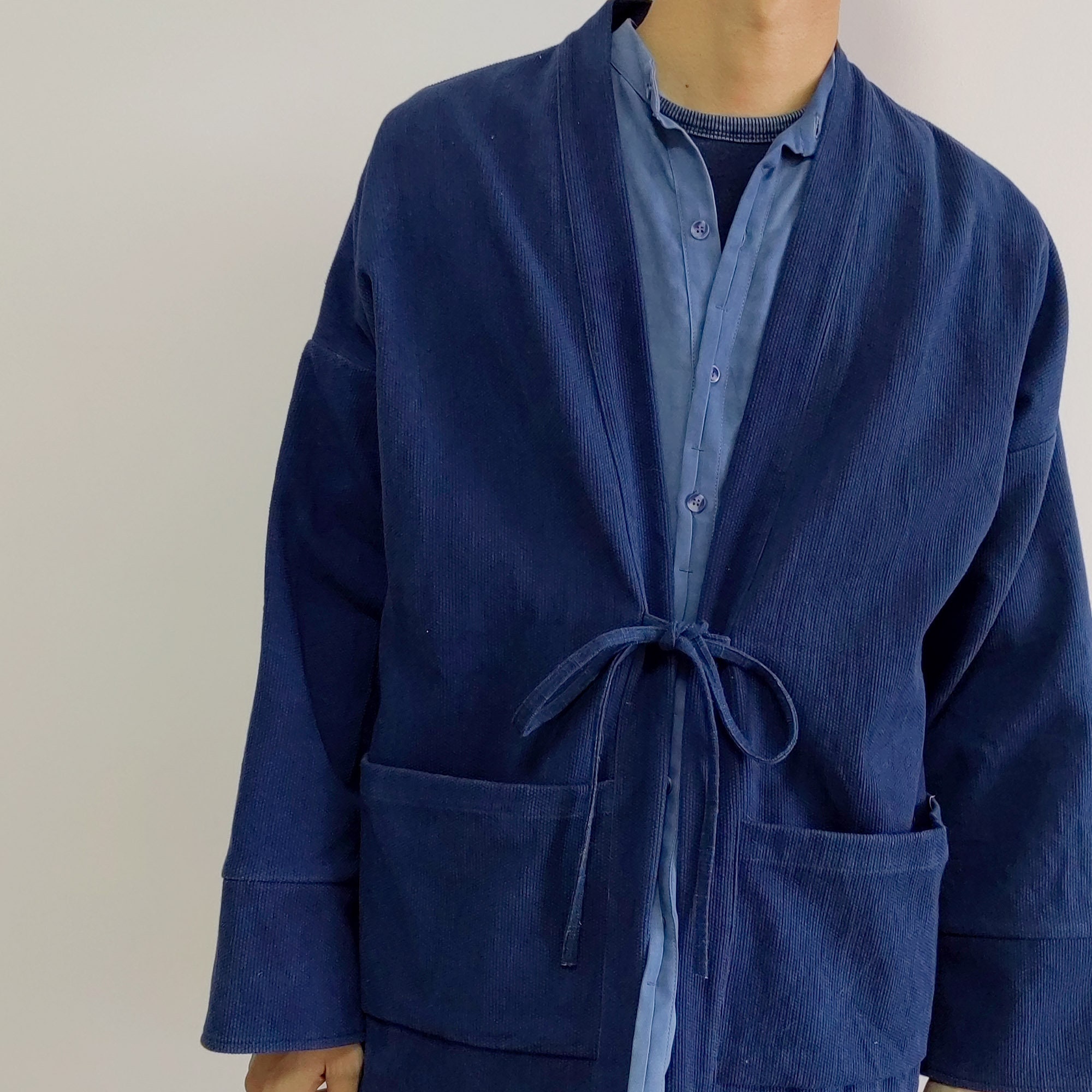 Kimono Indigo Blue Plant Dye Sashiko Fabric Heavy Weigth Sashiko Indigo Cotton Kimono Jacket Hand Dyed Kimono