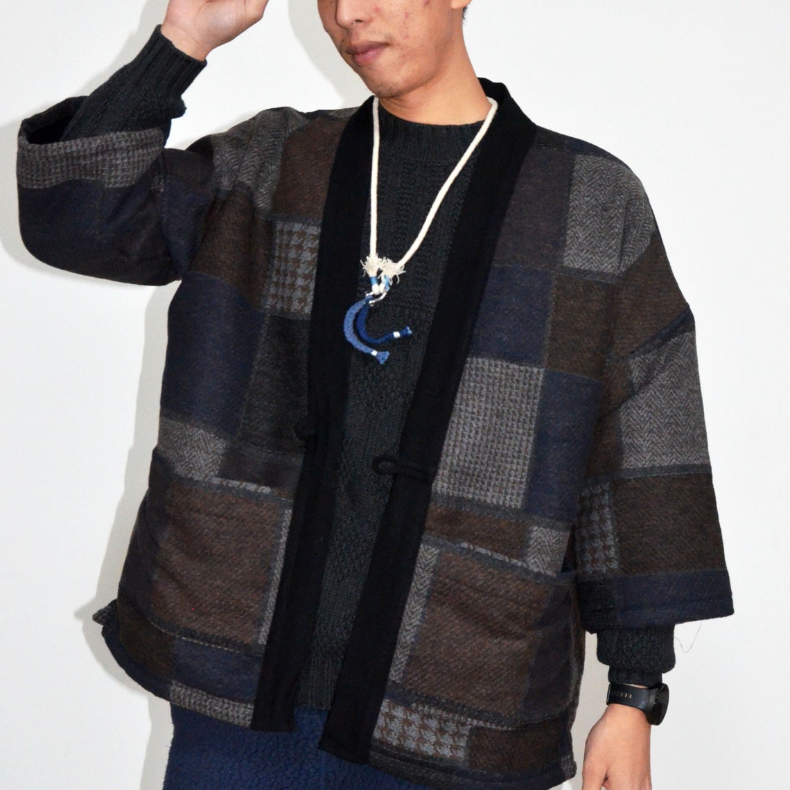 Men's Japanese Kimono Overcoat Noragi Cardigan Wool Etsy