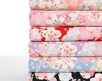 Japanese Cotton Floral Prints Fabric for Clothes Kimono Dress Cherry Sakura Cotton Fabric Craft Supply Japanese Half Yard Unit