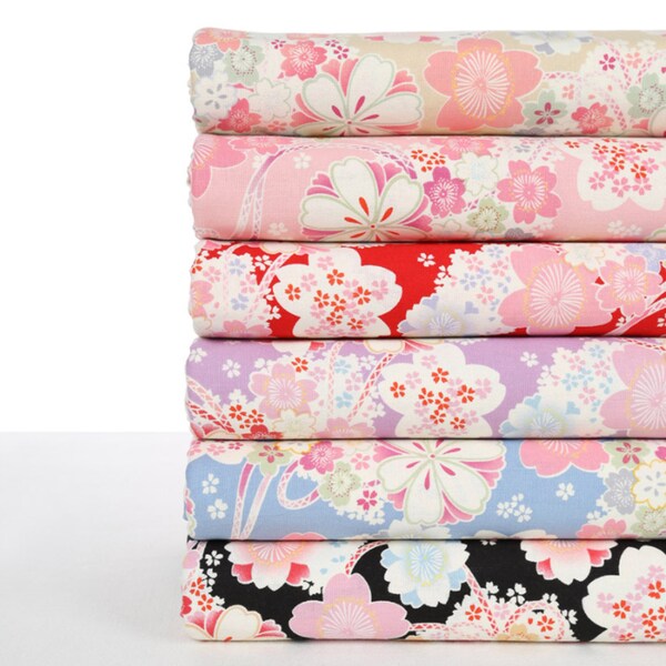 Japanischer Baumwollblumendruck Stoff für Kleidung Kimono Kleid Kirsche Sakura Baumwollstoff Handwerk Versorgung Japanische halbe Yard-Einheit