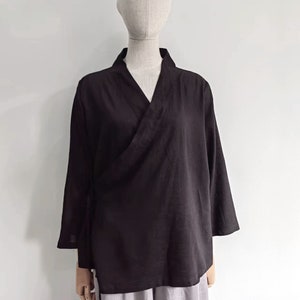 Hanfu/Kimono /hafu jacket / Chinese clothing Blouse robe Neza Studio Linen Japan Kimono Chinese Hanfu Women's Top Spring/autumn Linen Jacket