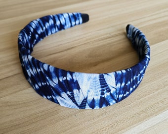 Indigo Blue Dye Natural Plant Dye Cotton Headband, Jacquard, Womens Headband, Mens Headband, Chemo Headband, Wide Hair Band, Head Wrap