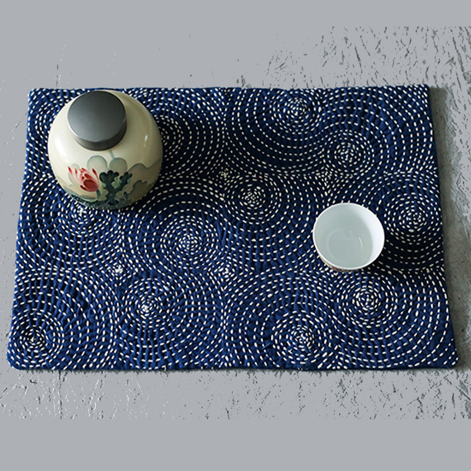 Sashiko Embroidery Tea Mat Hand Stitching Table Mat Indigo Etsy