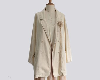 Giacca in cotone vestibilità ampia Giacca in cotone stile retrò giacca over in cotone blazer in cotone beige con giacca oversize con spilla giacca over size