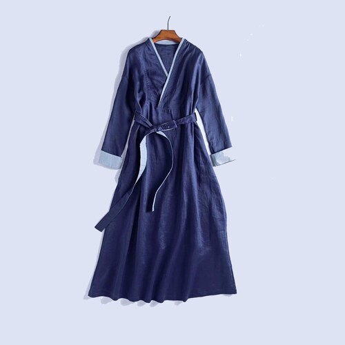 Indigo Blue Hand Dyed Linen Dress Hanfu Blue Robe Plant Dye - Etsy