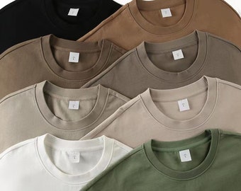 Camisetas resistentes de 320 g Camiseta de color terroso Camisetas de algodón grueso Camiseta holgada Camisetas de talla grande Camiseta lisa sin gráfico