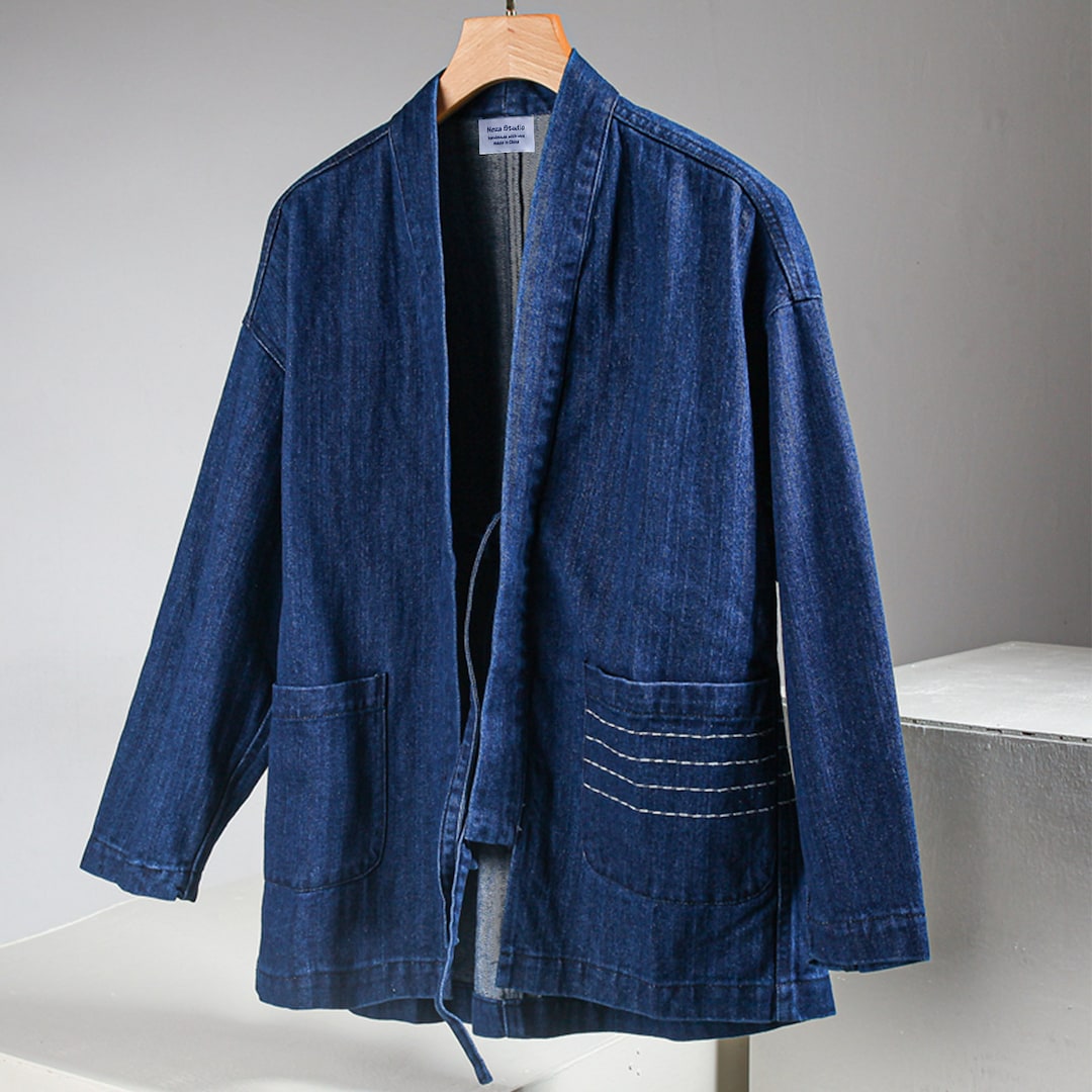 Kimono Denim Japanese Noragi Jacket Kimono Top Japanese Etsy