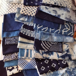 Neza Studio Boro Scrap Patches Package Tie Dye Fabric 50PCS Sashiko Stitch Shibori Visible Mending Embroidery Kasuri Indigo Cotton Wabi Sabi