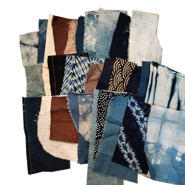 Neza Studio Boro Scrap Patches Paket Textil Stoff Sashiko Stich Shibori Sichtbare Ausbesserung Handstickerei Kasuri Indigo Baumwolle Wabi Sabi