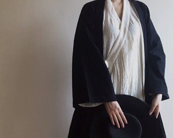 Neza Studio Japonais Shibori Haori, Ensemble de 2 Kimono Noir Robe de Style Japonais Robe Hanfu Chinoise
