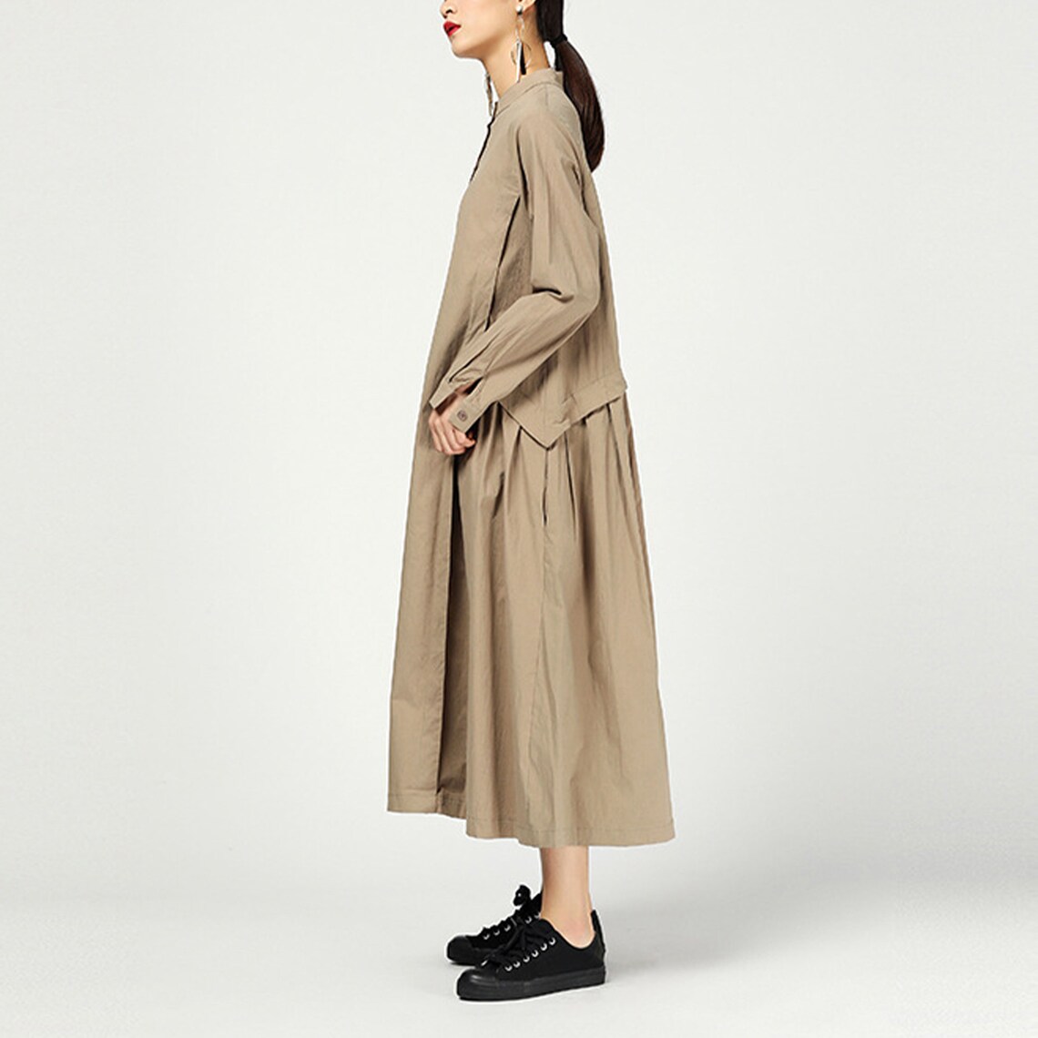 Long Sleeves Shirt Dress Cotton Dress Pleated Dress Cotton Etsy