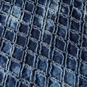 Blue Denim 3D Textured Creative Fabic Rhombus Geometric Creative Washed Denim Thick Jean fabric Blue Denim 1/2 yard/ yard