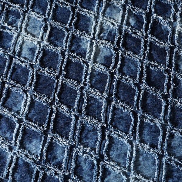 Blue Denim 3D Textured Kreative Fabic Rhombus Geometrisch Kreative Washed Denim Dicker Jeansstoff Blue Denim 1/2 Yard / Yard