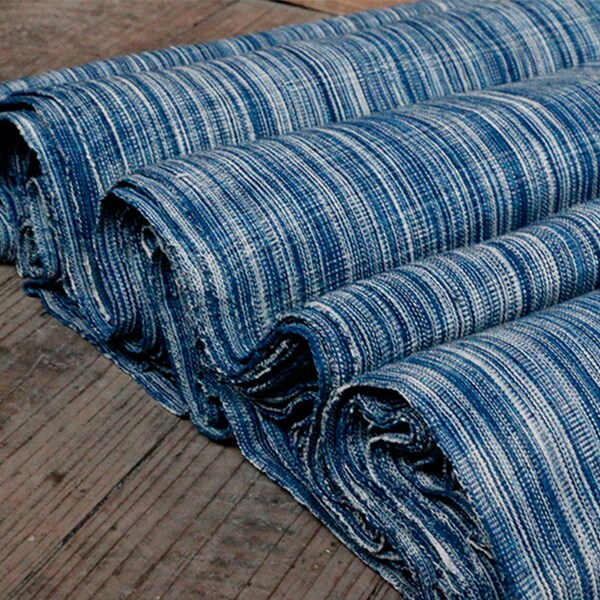 Ancient loom woven fabric indigo blue dye yarn natural plant dye hand dye Jacquard strips ONE meter unit