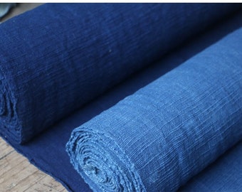 Natural Plant Dye Hand Woven Medium Thick Cotton Fabric By Ancient Loom Hand Dyed Indigo Blue ONE Meter Unit