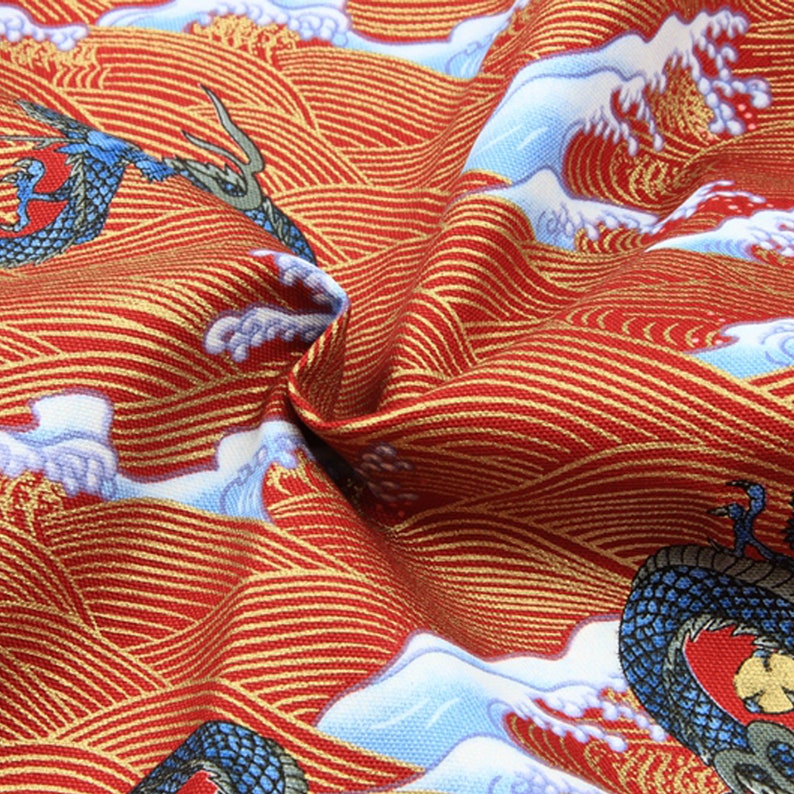 Japanese Cotton Dragon Theme Prints Fabric for Clothes Kimono Dress Apron Cotton Fabric Craft Supply Japanese Half Yard Unit 01