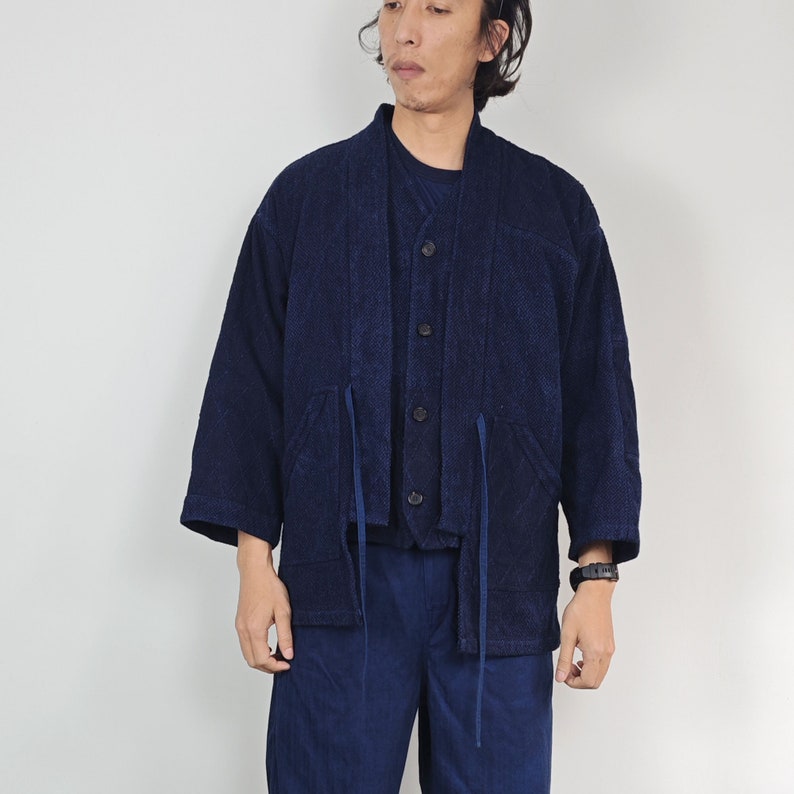 Neza Studio Noragi Jacket Japanese Jacket Kendogi Top Indigo Blue Jacket Sashiko Fabric CUSTOM MADE Kimono Jacket Japanese Clothing image 5