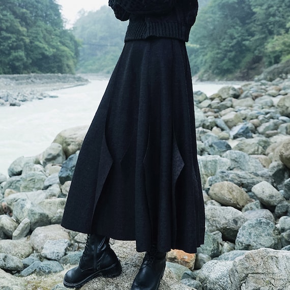 Black Wool Skirt Fitted Winter Skirt Long Wool Skirt Sliced Skirt Wool  Blended Skirt A Line Fitted Skirt Panel Skirt 