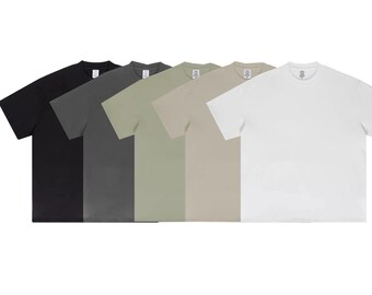 Camiseta de algodón de color sólido de 400g, camiseta de estilo retro americano con cuello estrecho, camiseta de cuello pequeño, camiseta resistente, camisetas de algodón muy gruesas