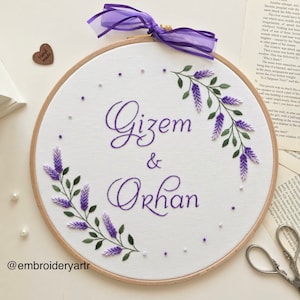 Embroidery Hoop Art,Country Wedding Pulley,Embroidered First Names,Custom Hoop,Personalised Handmade