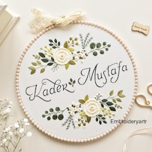 Embroidery Hoop Art,Country Wedding Pulley,Embroidered First Names,Custom Hoop,Personalised Handmade
