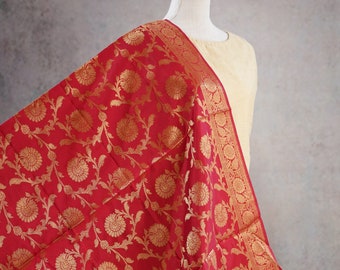 Silk Cotton Benaras Dupatta in Colors Festive Gold Zari Scarf Indian Ethnic Shawl, Gold Zari Dhupatta, Neck Scarf, Neck Shawl, Gift for Her