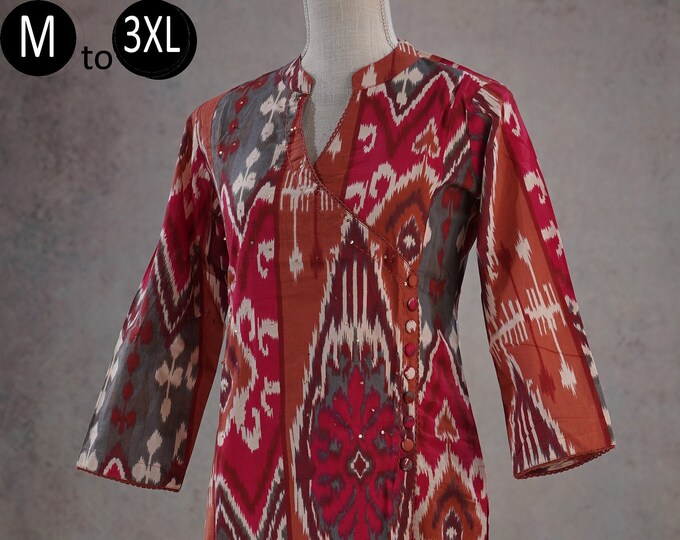 Urbane Printed Kurta - Ikkat Brown