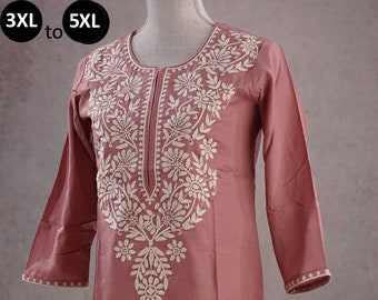 Plus Size Rayon Mauve Pink Chikankari embroidery Kurti Indian Light-weight kurta casual summer Indo Western woman Kurta Kurti Formal