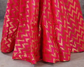 Chevron Gold weaving Silk Flared Skirt Indian Women Bollywood Women Wedding Party Festive Skirt Pakistani Gift for her Indian Skirt Lehenga