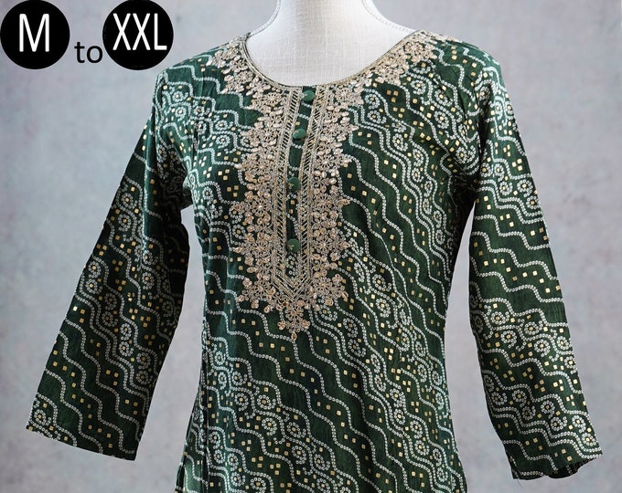 Dark turquoise blue bandhini printed soft cotton unstitched salwar material, foil work all over(lining needed)matching spun cotton bottom, printed fancy chiffon dupatta. CODE OC242803 main image 1