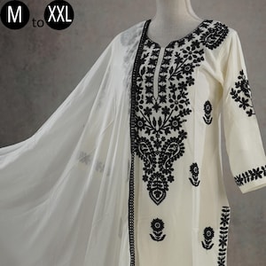 Off White Chikankari Kurthi Palazzo For Women Lucknawi Kurti Rayon White Embroidery Indian Ethnic Summer Kurta Pakistani suit for women