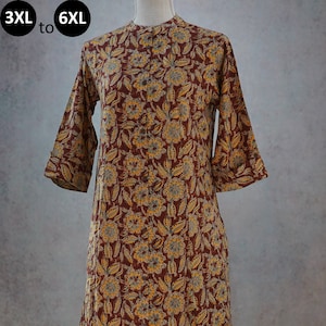 Plus Size Brown Maroon Premium Rayon Pocket Kalamkari Print Kurta Palazzo | Indian Ethnic Summer Wear | Women Kurta Casual Girls Indian suit