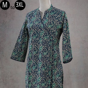 Pure Cotton Green Batik Print Angrakha Kurta Palazzo | Indian Ethnic Summer Wear Women Kurta Casual Form Girls Indian Pakistani suit women