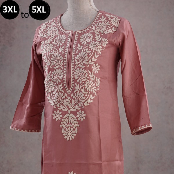 Plus Size Rayon Mauve Pink Chikankari embroidery Kurti Indian Light-weight kurta casual summer Indo Western woman Kurta Kurti Formal