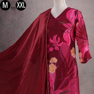 Designer Burgundy Natural Crepe Digital Print Kurta Palazzo Dupatta India Ethnic Party Festive Women Kurta Casual Girl India Pakistani women