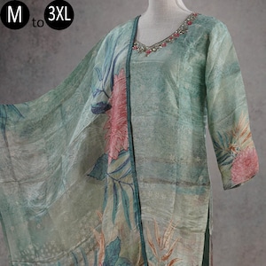 Shimmer Tissue Green Digital Print Embroidered Kurti Palazzo Dupatta Indian Ethnic Women Party Wear Silk set Pakistan Festive Dress Kurta