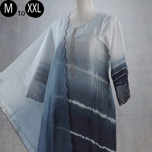 Pure Muslin Blue Gray Tie Dye Kurti Palazzo Dupatta set |Indian Ethnic Women Festive Party Wear | Designer Silk Kurti | Wedding Dress Kurta