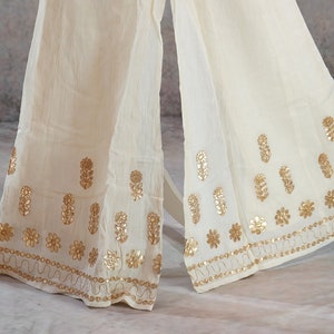 Off-White A-Line Palazzo Leather work Skirt Indian Women Sharara Pants Kurta Trousers Casual Skirt Pakistani Gift Indian Skirt Lehenga
