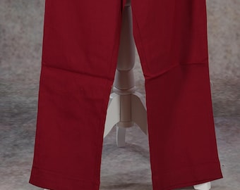 Black/Navy Blue/White/Off-white/Maroon Cotton Slub Lycra Pants Indian Women Trousers Casual Narrow legged Hem-slit Palazzos Zipper Closure
