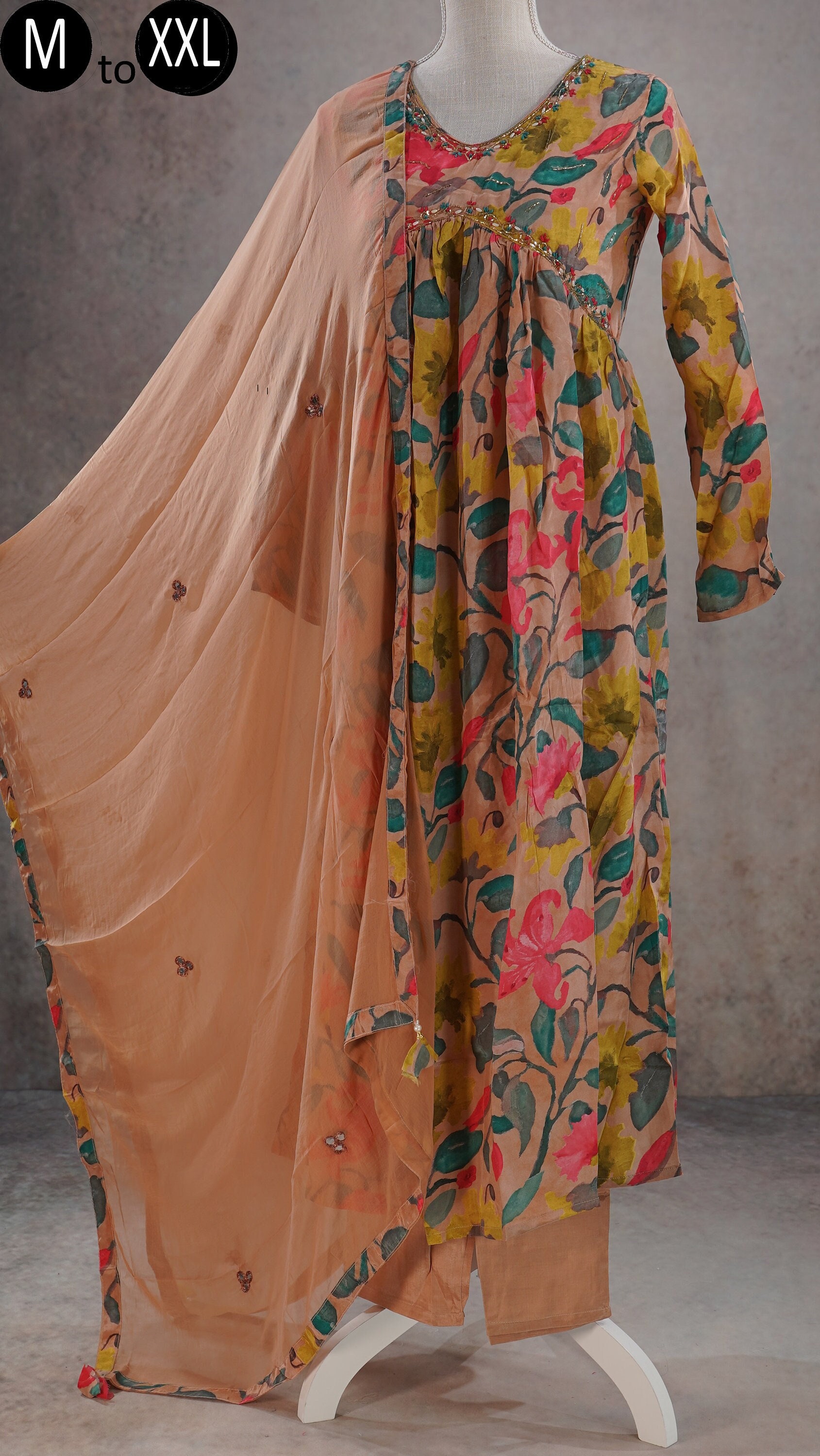 Alia Natural Crepe Dark Peach Floral Kurti Palazzo Dupatta No Slit Set Indian Festive Formal Wear Women Party Designer Kurthi Naira Dress Etsy UK